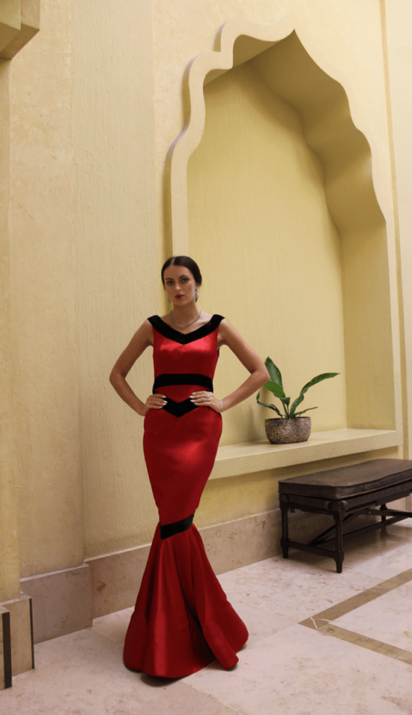 Red And Velvet Evening Dress