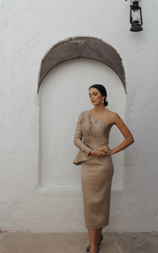 Off Shoulder Pleated Fitted Dress